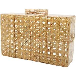 Women Acrylic Handbag Rattan Woven Pattern Square Box Crossbody Handbag Shoulder
